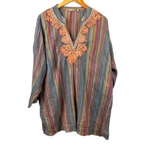 Soft Surroundings Striped Embroidered V Neck Boho Plus 2X
